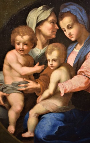 Tableaux et dessins Tableaux XVIe siècle - Sainte Famille, Elisabeth et Jean Baptiste - École italienne du XVIe siècle, cercle Andrea del Sarto -